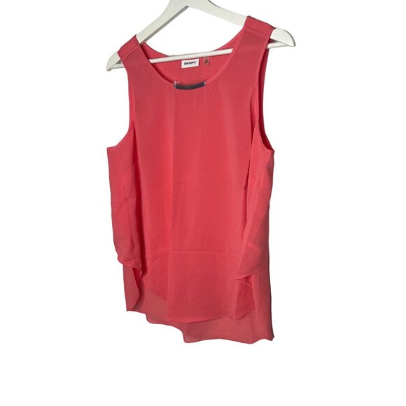 DKNY Sleeveless Layered Tank Blouse Shell Pink Coral Medium Workwear Career Top - Picture 1 of 8